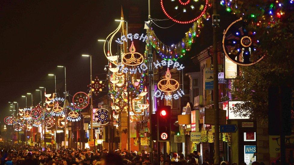 Diwali lights were switched on in Leicester on 1 November 2015