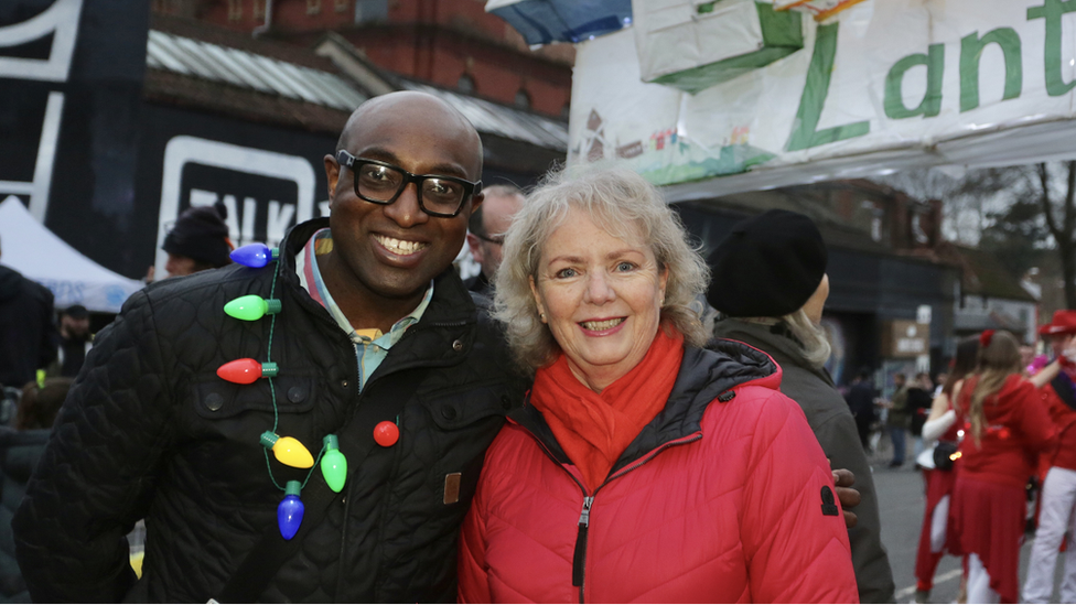 Ade Williams and unnamed woman at Bedminster Winter Lantern Parade