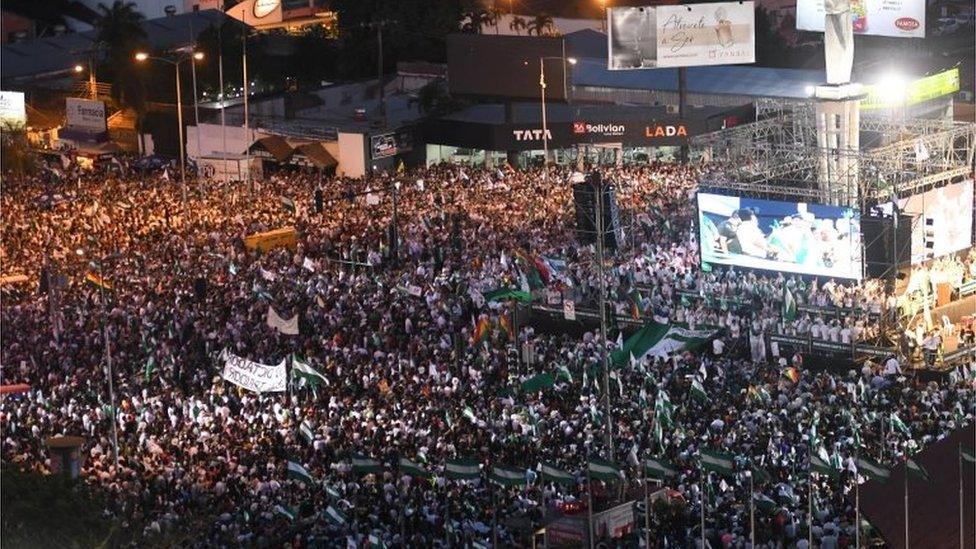 Protesters gathered in Santa Cruz on Friday to show their opposition to President Morales's policies