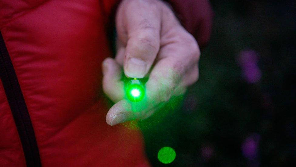 A hand holding a laser pen