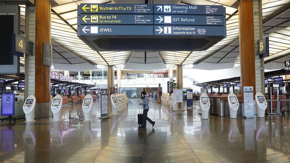 Singapore's Changi Airport is virtually empty.