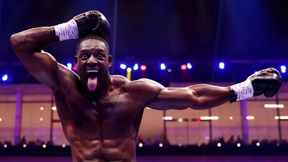 Richard Riakporhe reacts after beating Kevin Nicolas Espindola on the Fatal Fury City of Wolves card at ANB Arena in Riyadh, Saudi Arabia