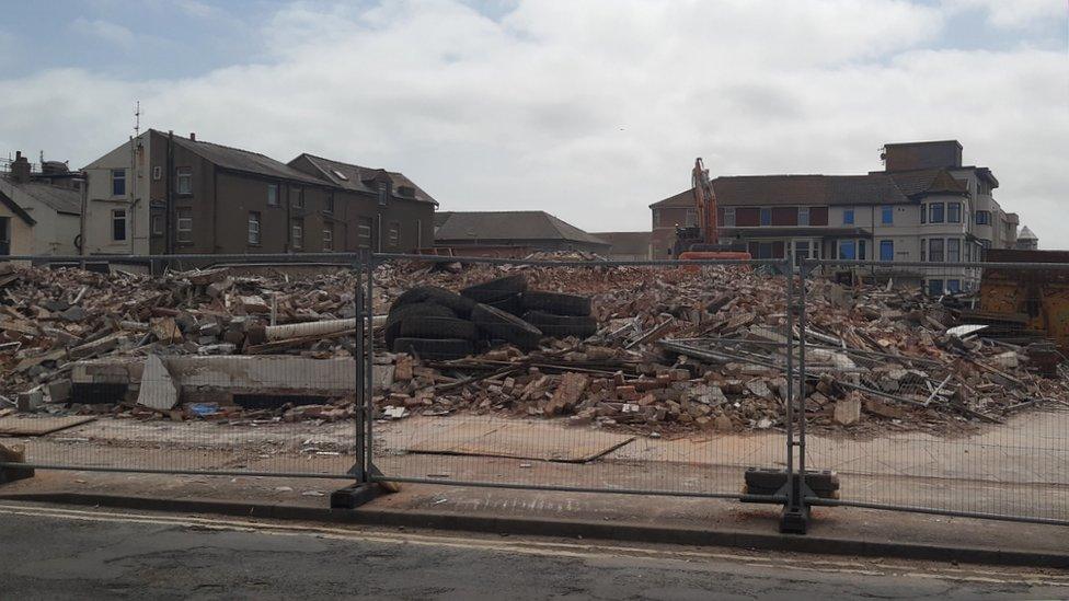 debris from hotel demolitions