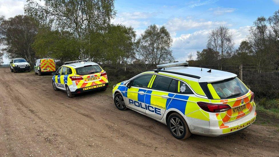 Police cars at Cavenham Heath Nature Reserve, Suffolk