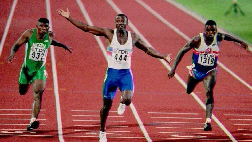 Linford Christie winning 1993 World Championships.