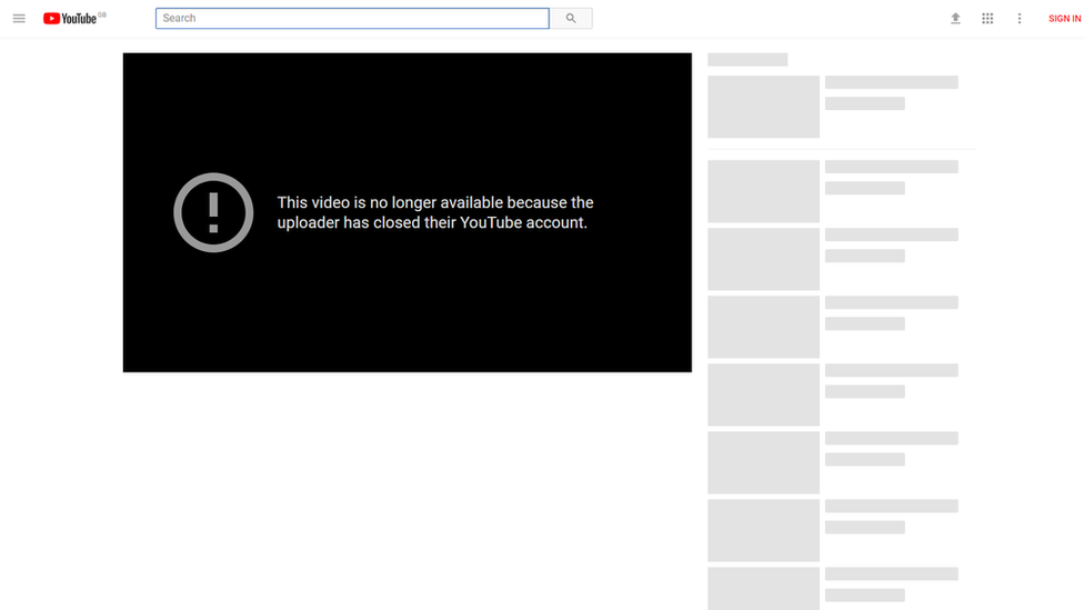 YouTube account closed screenshot