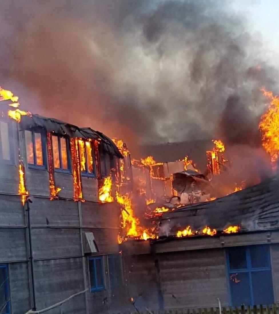 Fair Isle Bird Observatory on fire