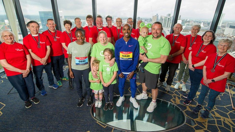 Runners who who have taken on every Great Manchester Run since 2003, the Campbell family and Sir Mo Farah, Hellen Obiri