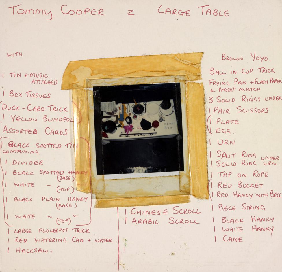 Props table plan for a Tommy Cooper act