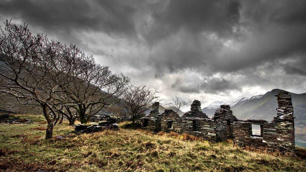 Reaims of quarrymen's hut at Dinorwig slate quarry in Gwynedd