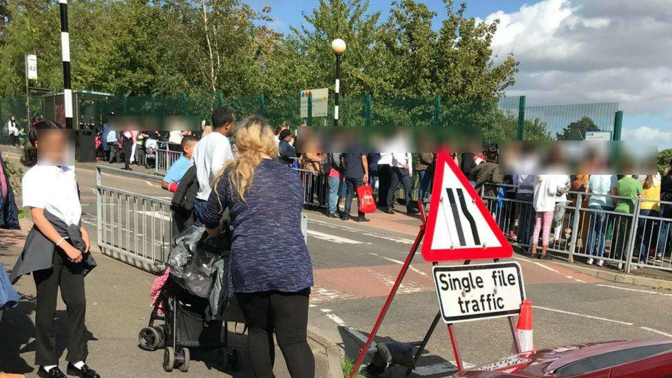 Parents outside Sycamore Academy