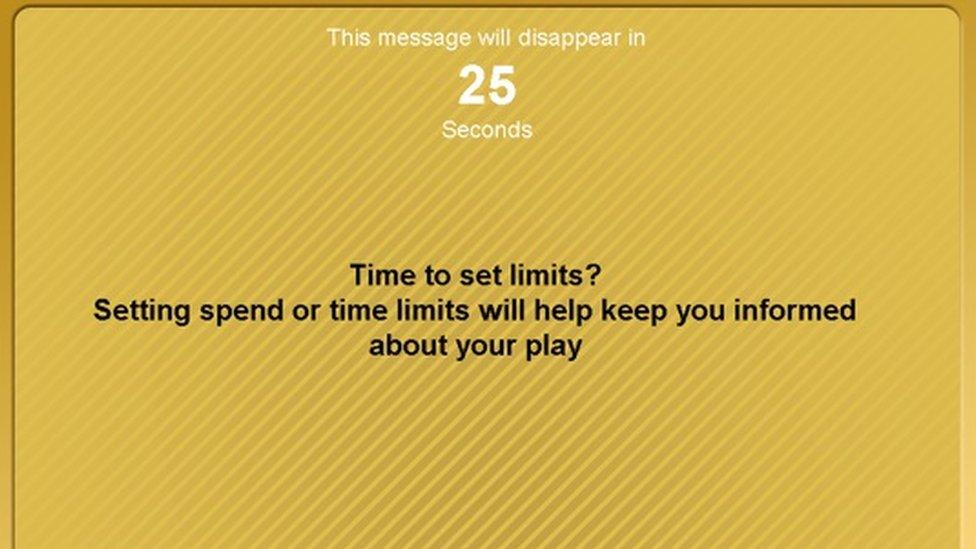 The message that appears during 30 second breaks advising gamblers to set limits