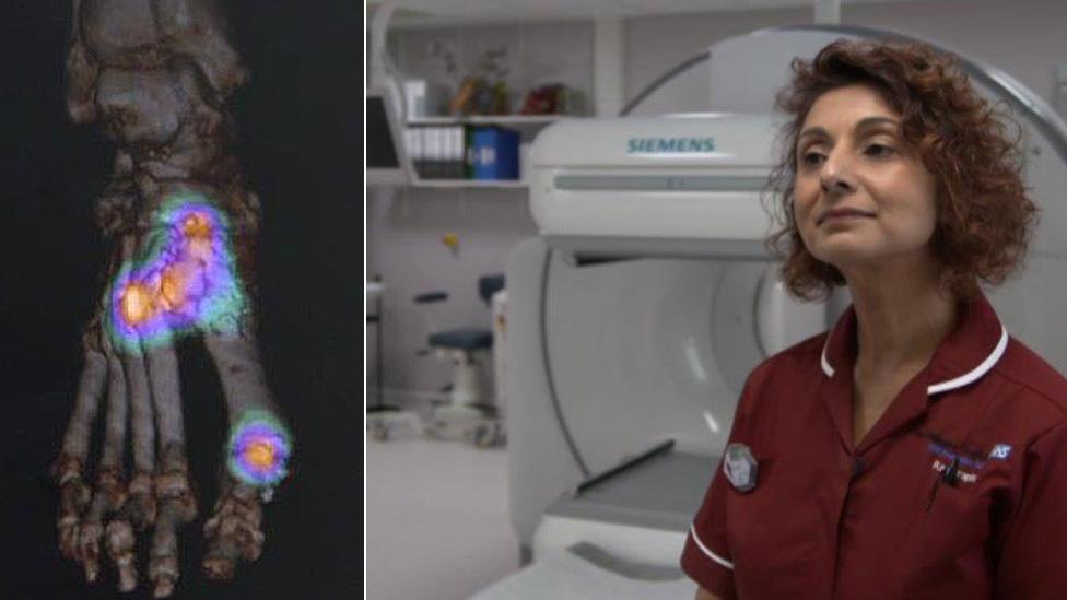 An image from a hybrid scanner, which does the work of two at once, with radiologist Lubna Hussain