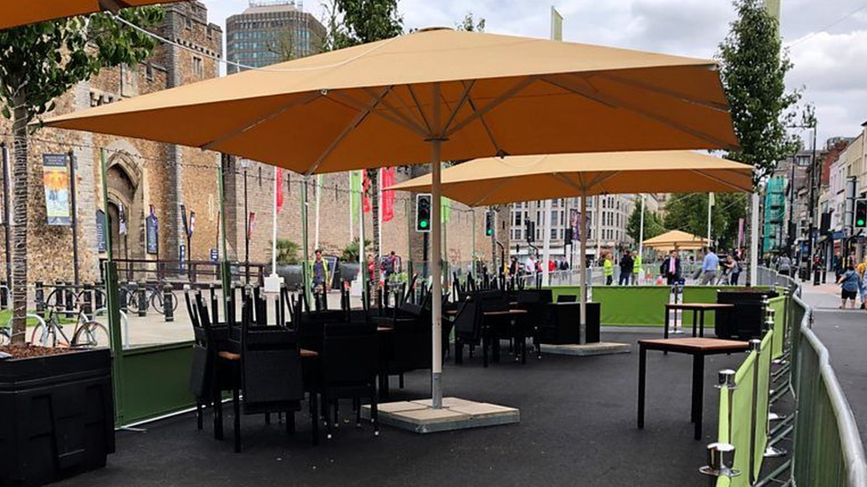 The busy cite centre road was transformed into an alfresco dining area in 2020