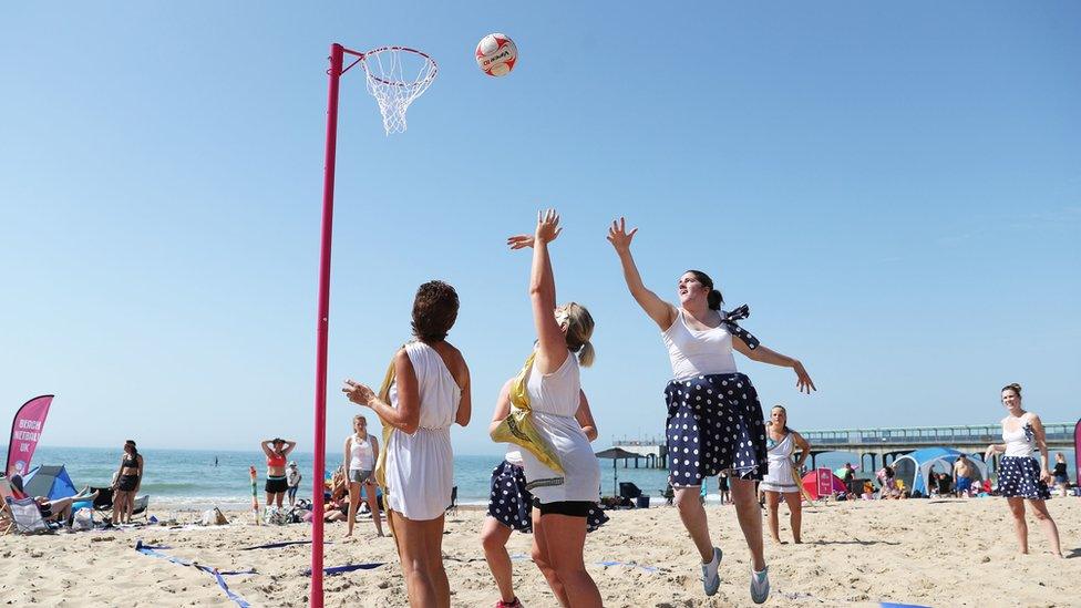 A beach netball tournament on Boscombe Beach in Bournemouth