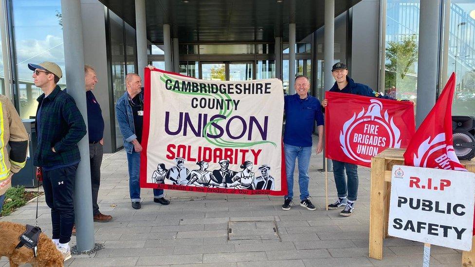 FBU members protesting at a Cambridgeshire Fire Authority meeting