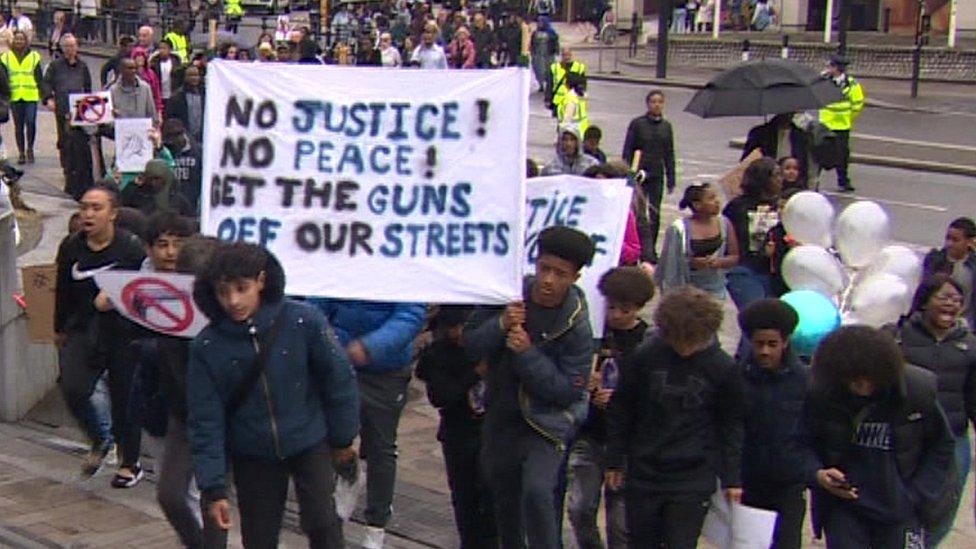 Marchers with banners