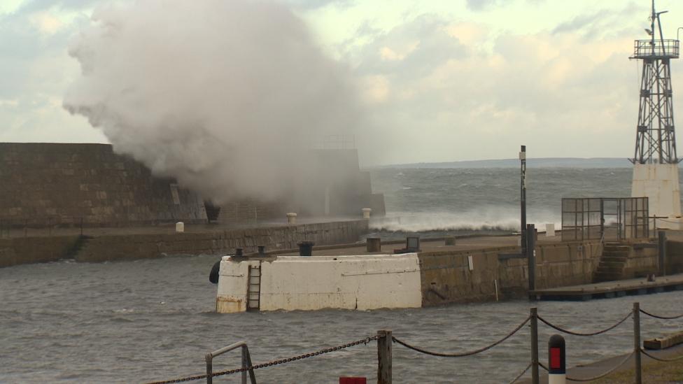 Huge waves at Lossiemouth harbour