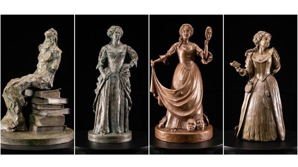 Four potential designs for Aphra Behn statue