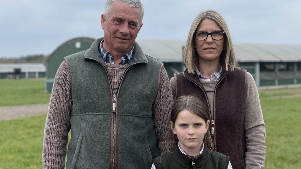 Mandy and Will Fisin who run Elmsett Gane Farm near Sudbury, with their daughter Poppy