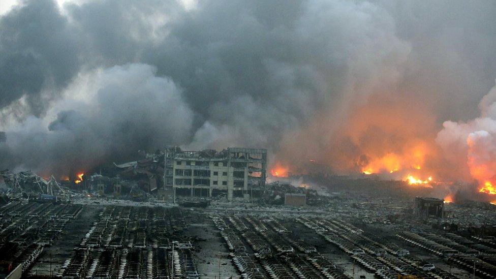 Widespread damage from blasts in Tianjin. 13 Aug 2015