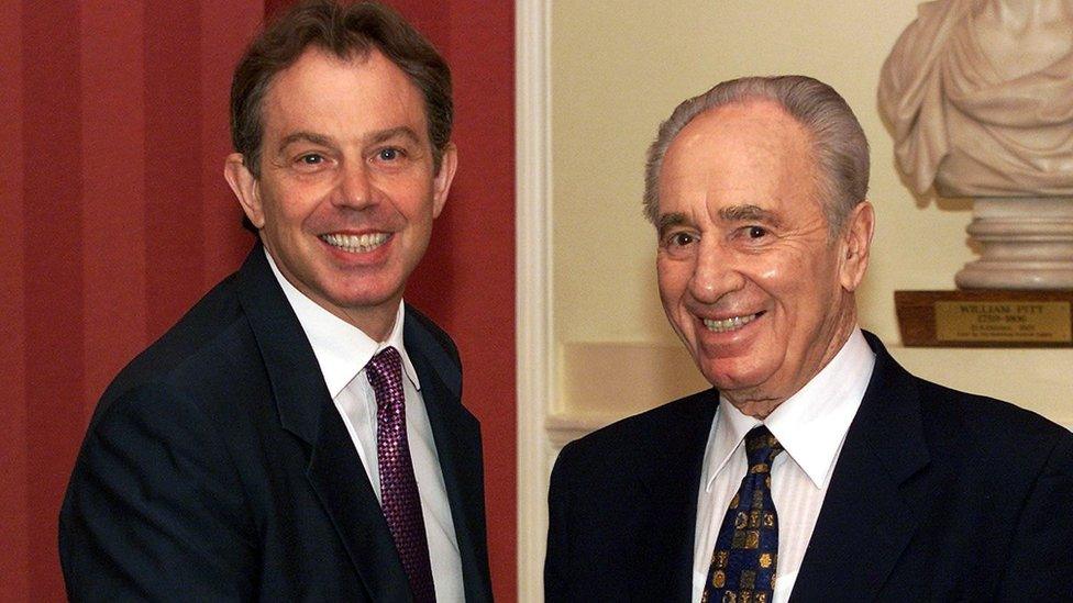 File photo dated 18/07/01 of Tony Blair meeting former Israeli President Shimon Peres, who has died aged 93