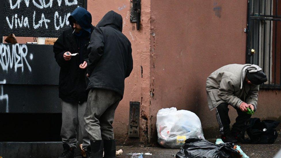 People using drugs in the streets of Portland, Oregon