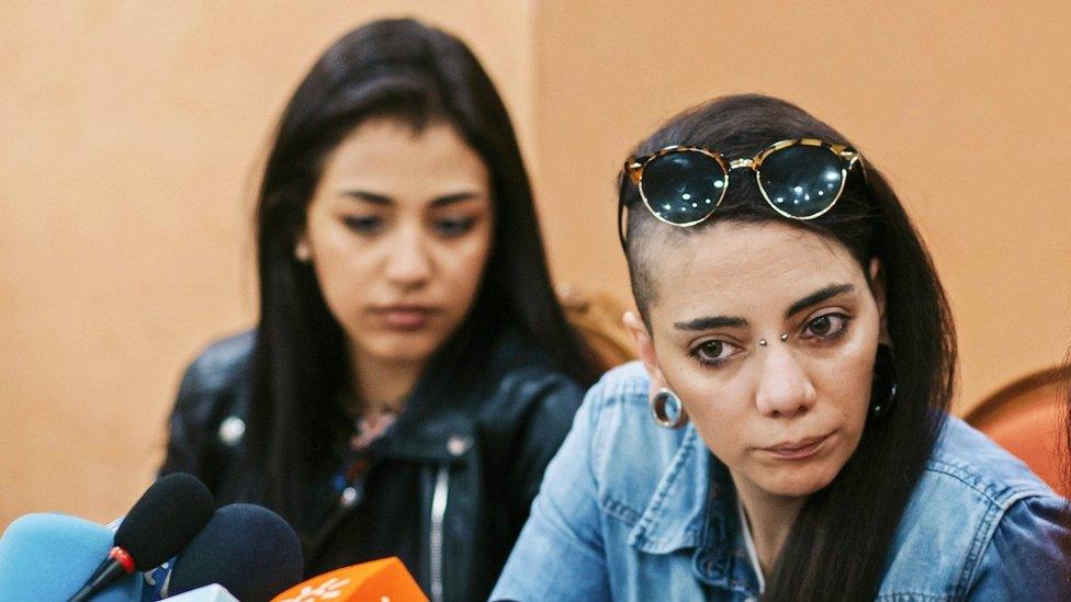 Spanish Maria Jimena Rico and her Egyptian girlfriend Shaza Ismail during the press conference