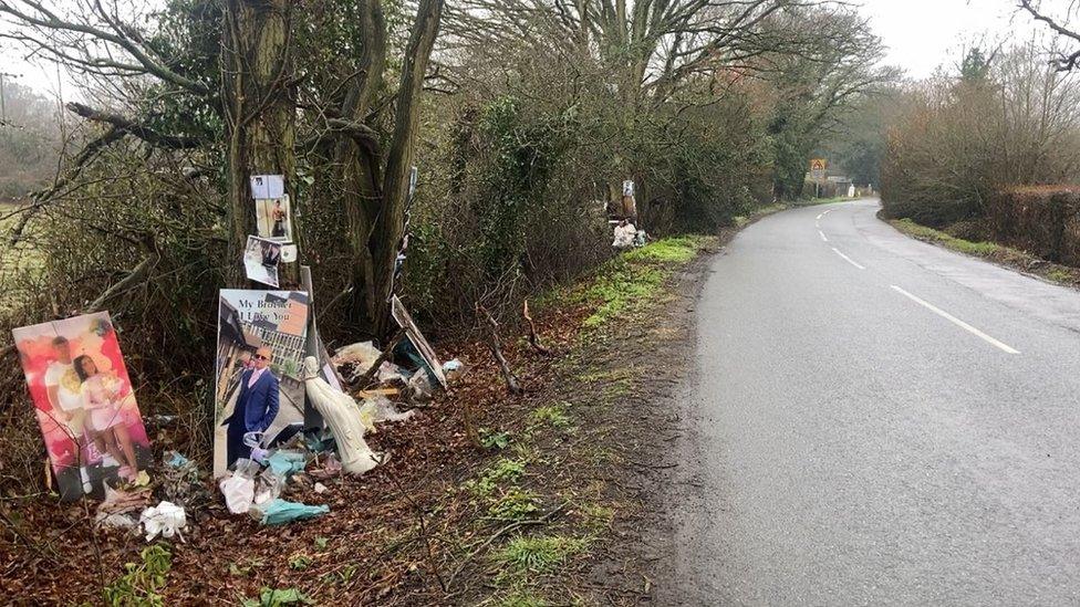 Tributes on a roadside