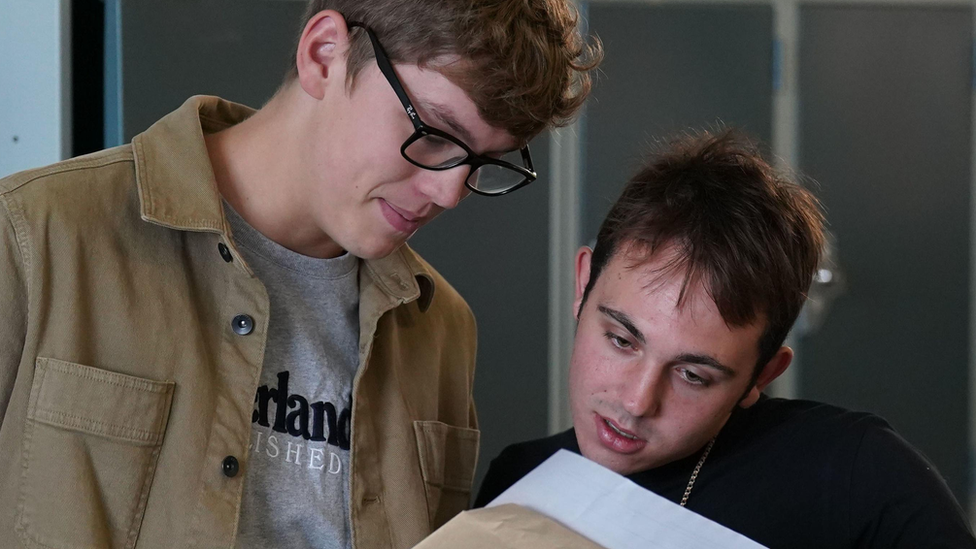 Students at a school in Norfolk look at their A-level results