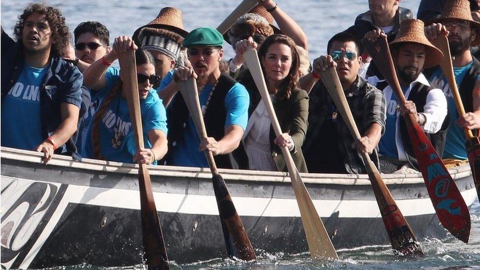 Duchess of Cambridge paddling in a Canadian canoe