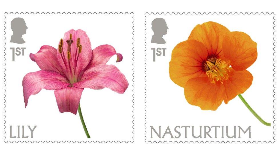 lily and nasturtium stamps