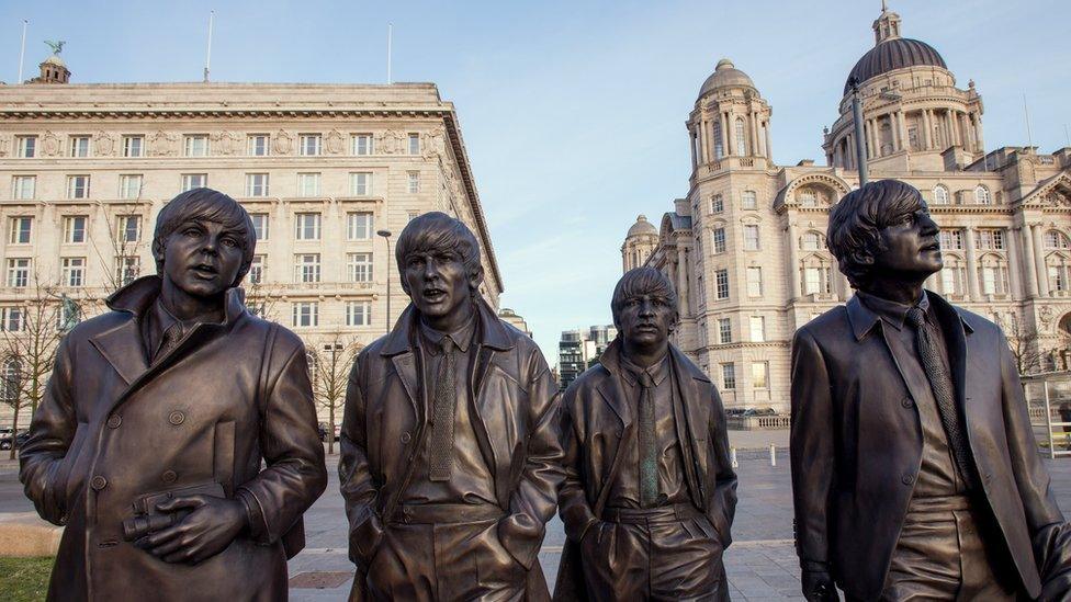 statue of Paul, George, Ringo and John