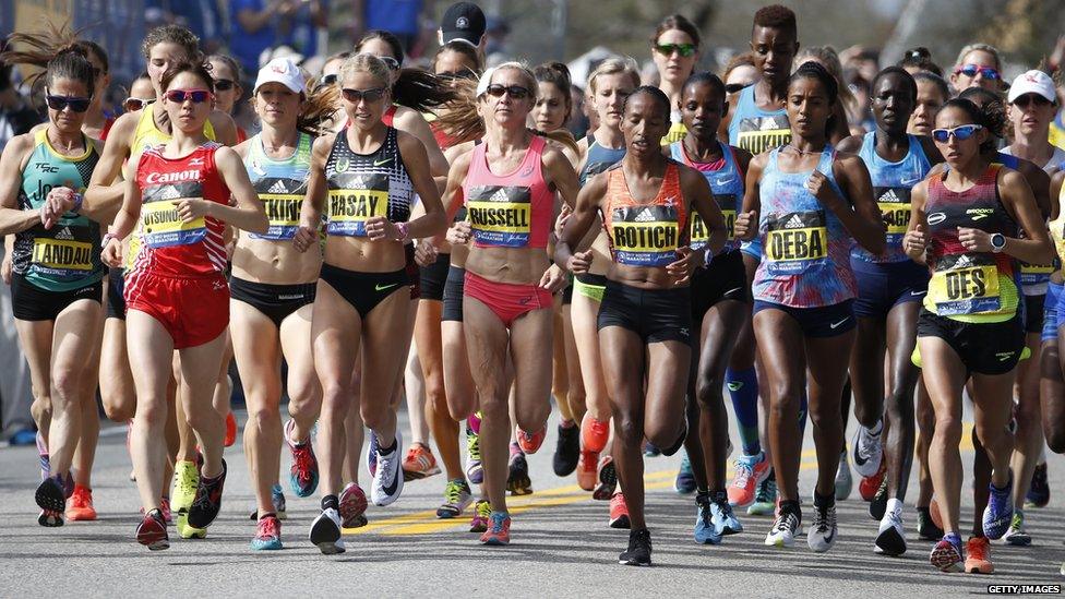 Runners in the 2017 Boston Marathon