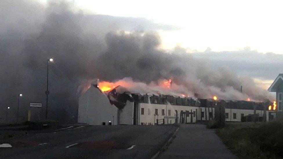 Moorfield Hotel on fire