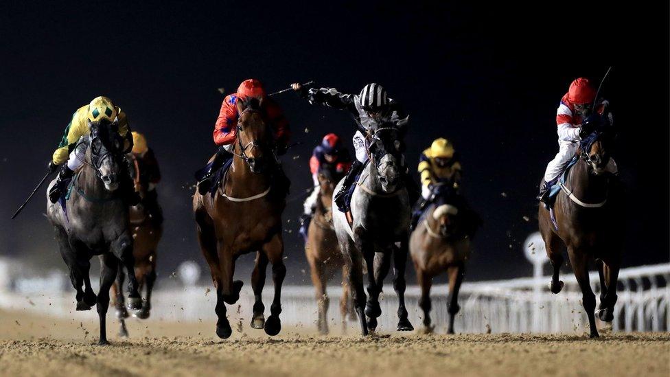 Fendale ridden by Graham Lee on their way to winning the Betway Casino Handicap at Newcastle racecourse on 11 February