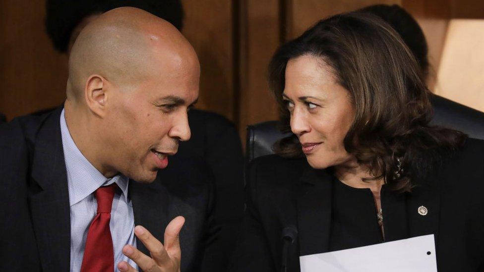 Seantors Cory Booker and Kamala Harris