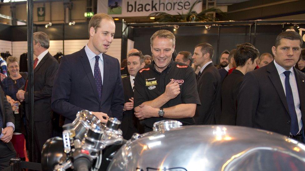 Stuart Garner and the Duke of Cambridge during his visit to Motorcycle Live at the NEC, Birmingham, in November 2013