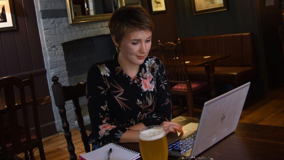 Hazel working in the pub