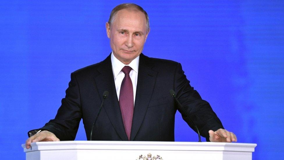 Vladimir Putin speaks during the 2018 State of the Nation address