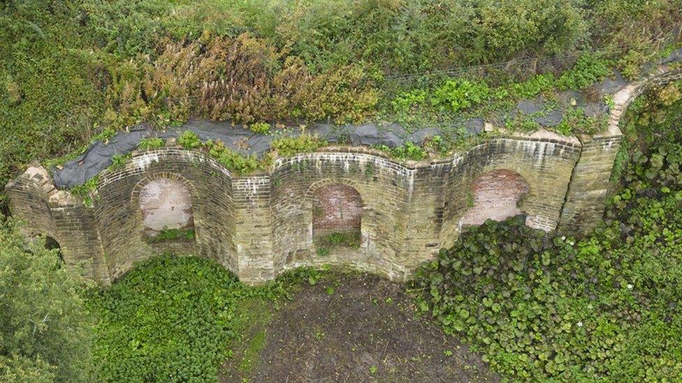 Aerial view of lime kilns