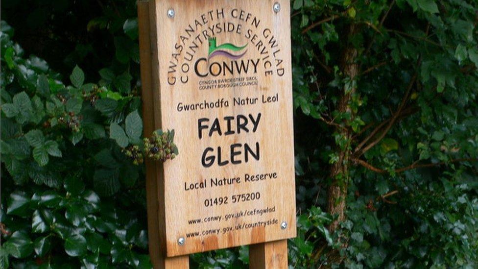 Sign to Fairy Glen, Conwy county