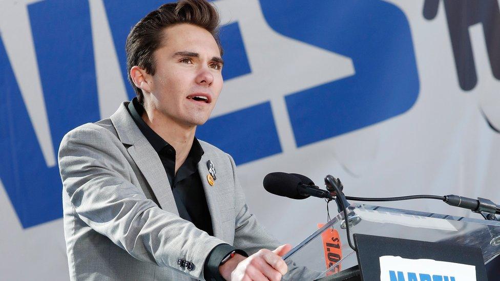 David Hogg speaks on-stage at March for Our Lives event