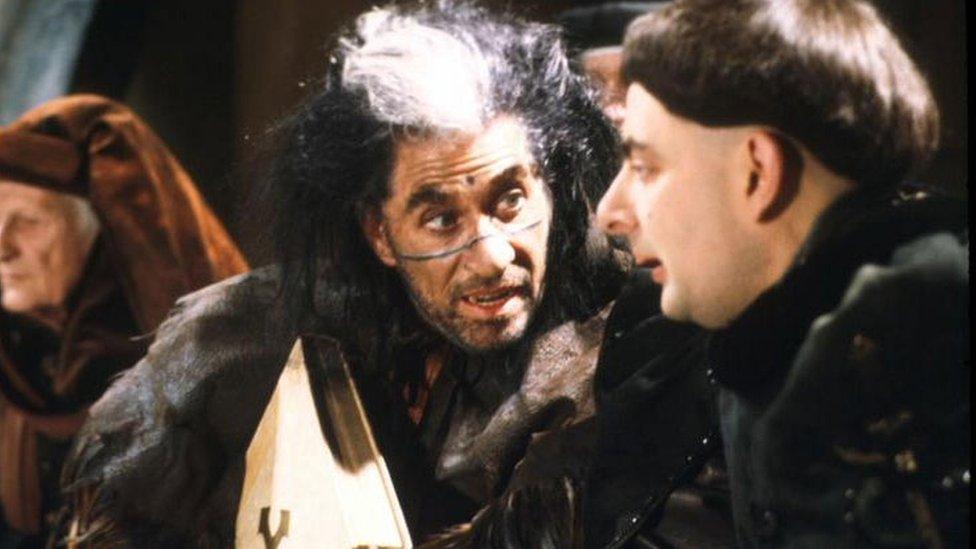 Frank Finlay and Rowan Atkinson in Black Adder