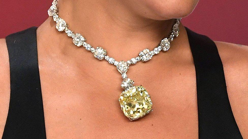 Close up of Lady Gaga's necklace