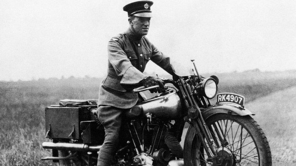 TE Lawrence on his motorbike in 1927