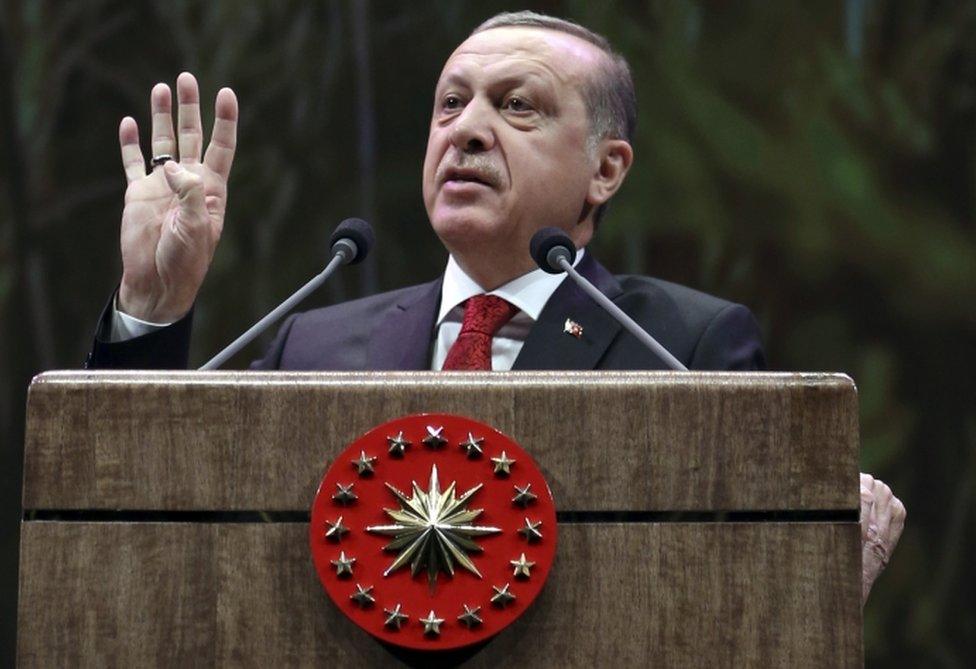 Turkey's President Recep Tayyip Erdogan addresses a group of farmers in Ankara, Turkey, on November 14, 2016.