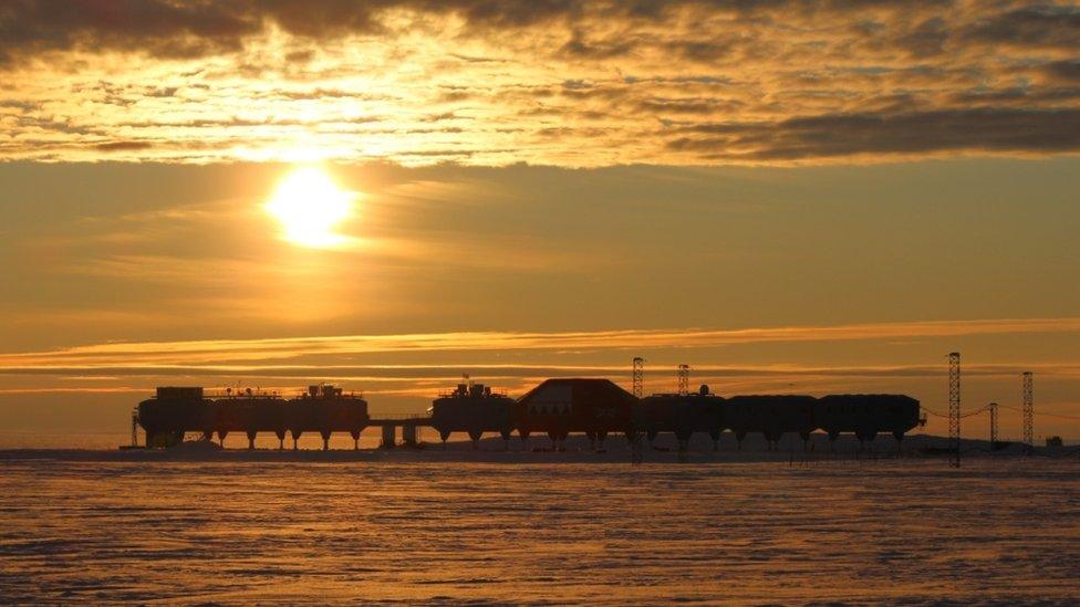 Halley station at sunset