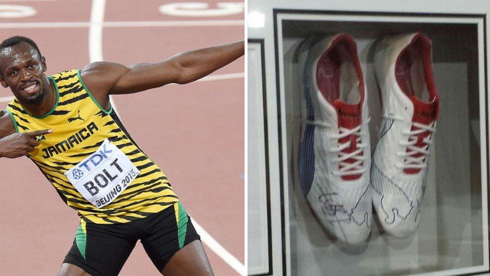 Usain Bolt and signed trainers