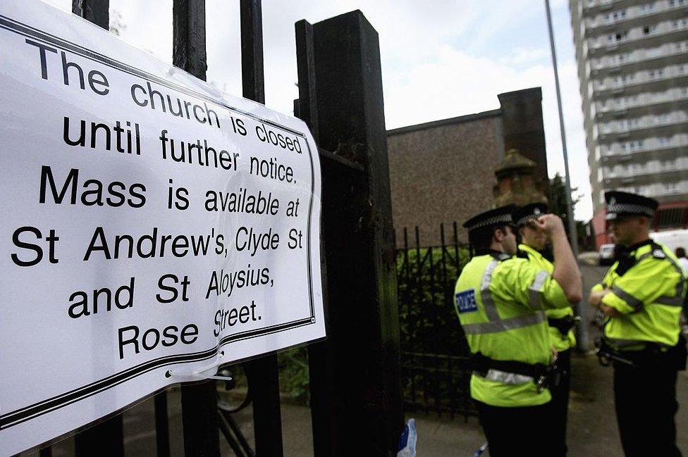 Sign outside St Patrick's Church after Angelika's body was discovered